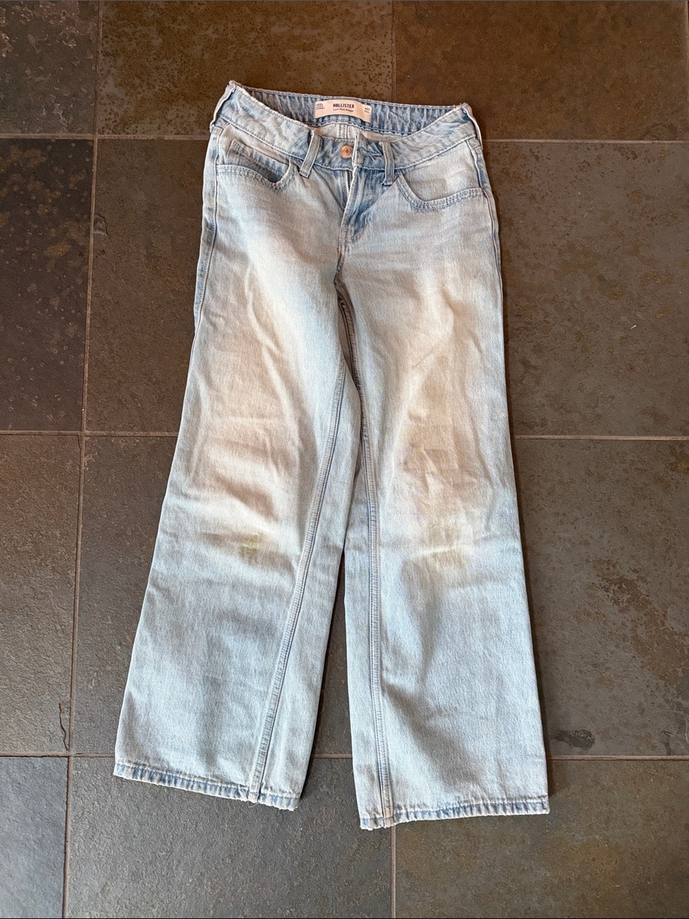Light Wash Wide Leg girls low rise baggy Jeans - hollustee size 23 short